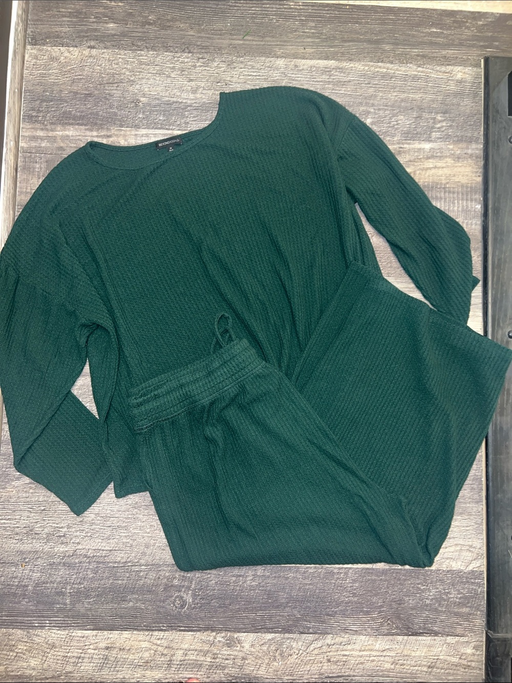 Beyond Yoga Free Style Waffle Matching Lounge Set Green 2X